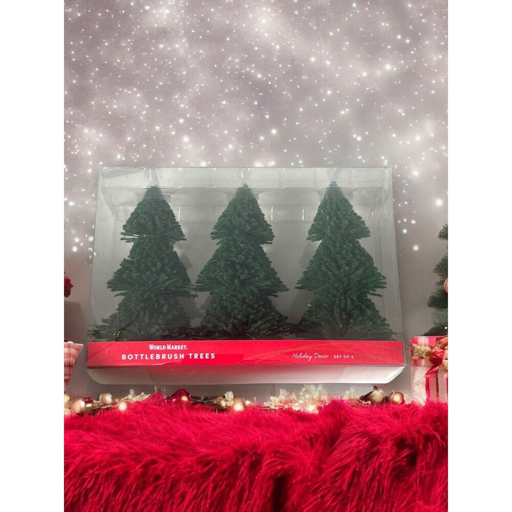 World Market Holiday Christmas Decor Bottlebrush Trees Green 5 Inch Set Of 3 New